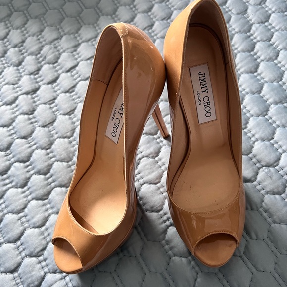 Leather 5 inch Jimmy Choo Platform Tan high heels - Picture 2 of 3